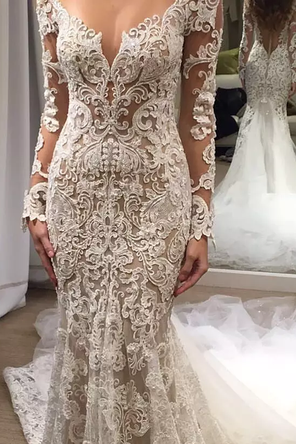 Long sleeve lace online wedding dress mermaid