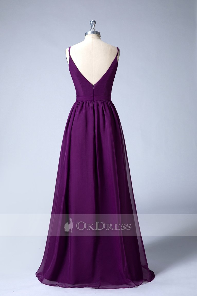 V Neck Spaghetti Straps Satin Bridesmaid Dresses Backless main image 0