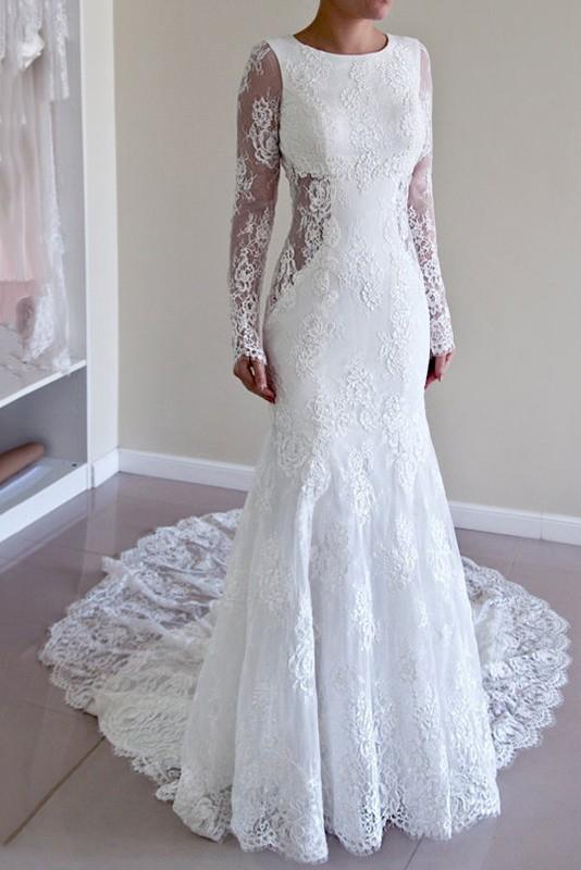 Memaid Lace Dresses with Sweep Train Silver