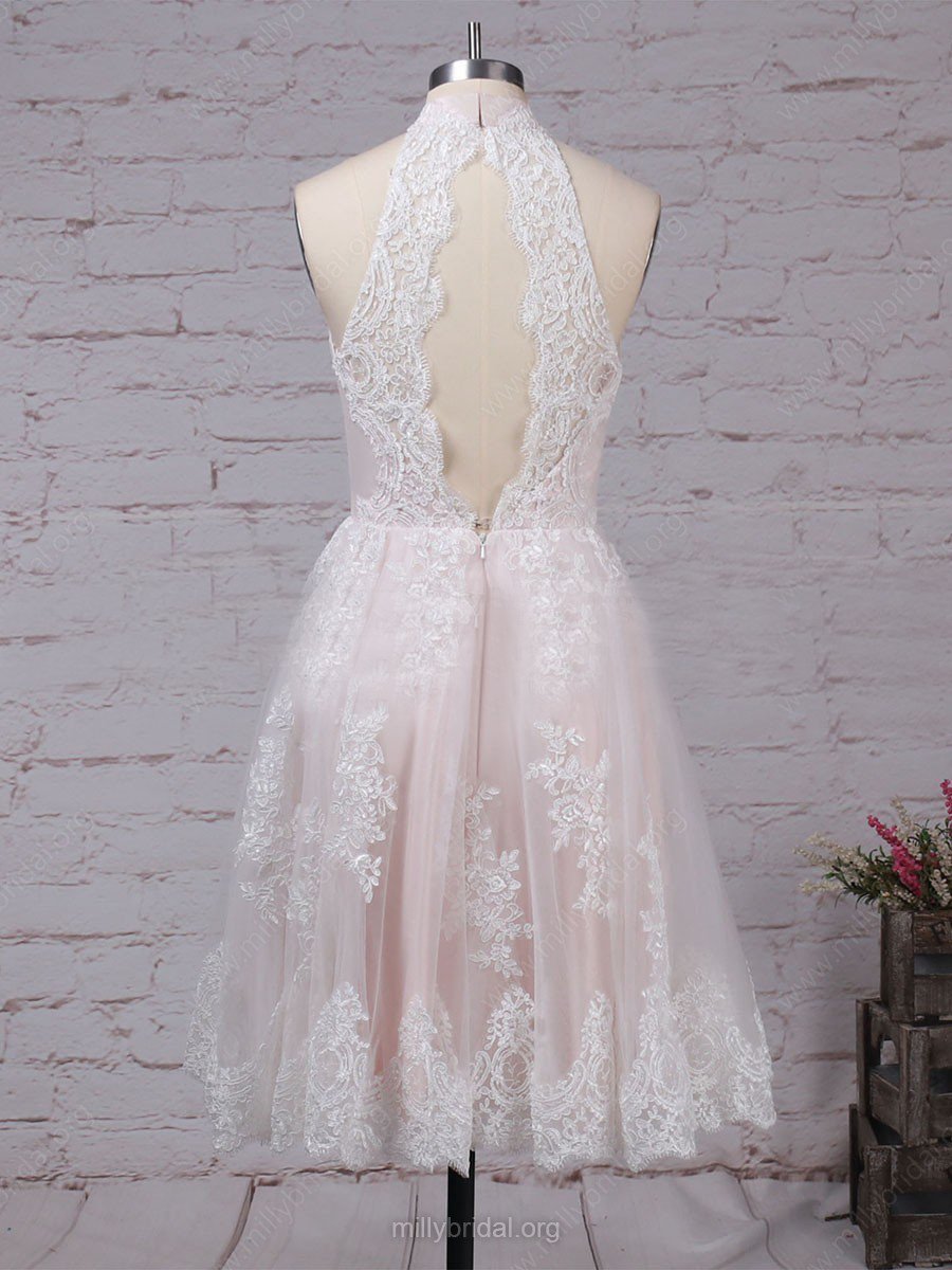 A-line High Neck Short/Mini Open Back Homecoming Dresses  Okeydress