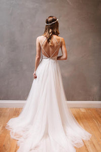 A-line/Princess V-Neck Beading Tulle & Lace Wedding Dresses