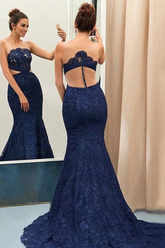 Sexy Mermaid Sleeveless Lace Prom Dresses