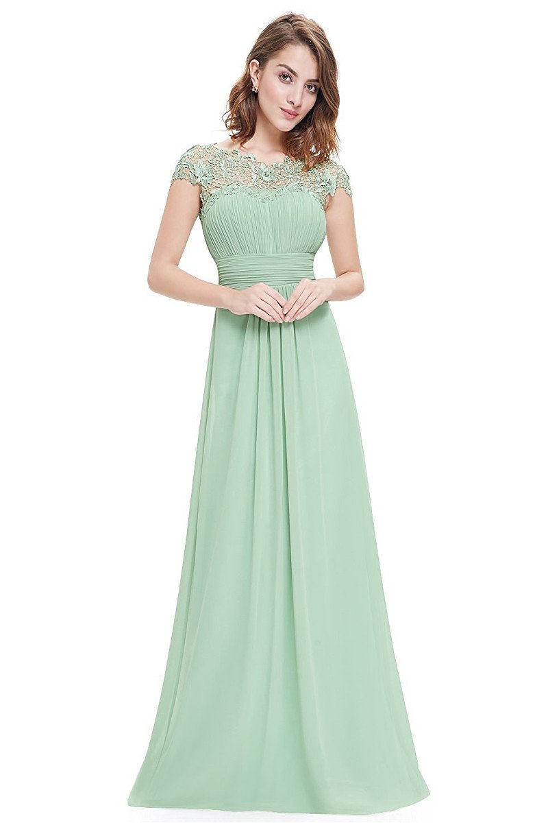 Mint Green Elegant Cap Sleeves Long Chiffon Formal Dress