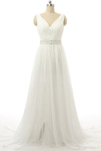 Sleeveless A-line V-neck Beading Wedding Dress