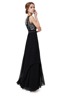 Black A-line Floor-length Sleeveless Evening Gown 2019