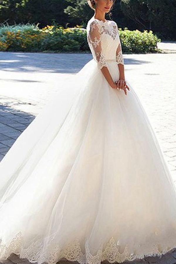 Ball Gown Lace Wedding Dresses with Sleeves