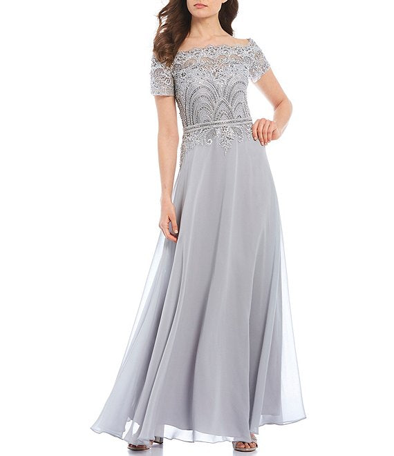 A-Line Off-the-Shoulder Floor Length Chiffon Prom Dresses With Lace Se –  Okeydress