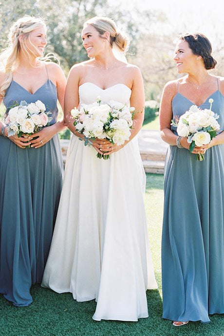 Simple A-Line Spaghetti Straps Bridesmaid Dresses