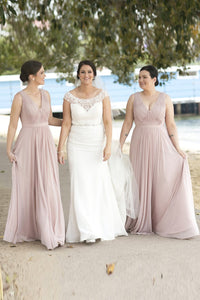 Long Chiffon V-Neck Sleeveless Bridesmaid Dress