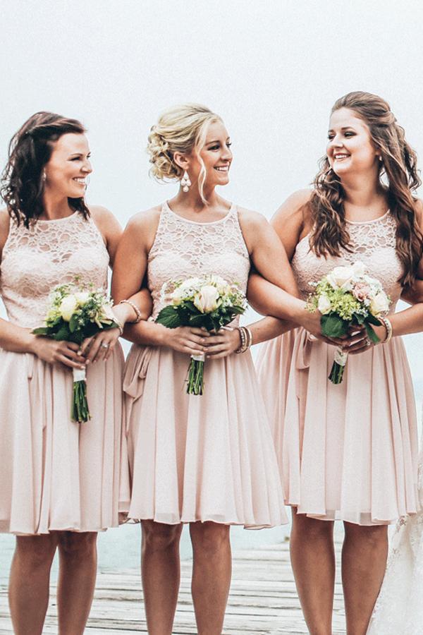 Lace & Chiffon Short Bridesmaid Dresses