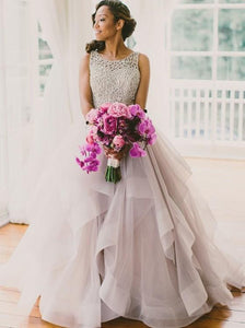 Princess A-Line Sleeveless Beading Open Back Bridal Dress