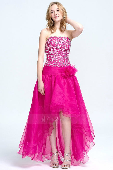 2019 New A-line/Princess Strapless Hi-Lo Tulle Prom Dresses with Sequin