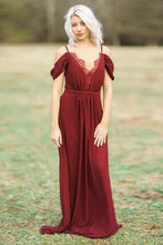 A-Line Cold Shoulder Burgundy Chiffon Bridesmaid Dresses with Ruffles