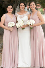 Long Chiffon V-Neck Sleeveless Bridesmaid Dress