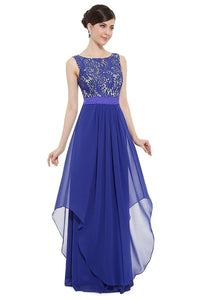 Royal Blue A-line Floor-length Sleeveless Evening Gown 2019