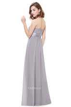 Silver Chiffon A-line Strapless Long Prom/Bridesmaid Dresses
