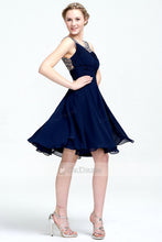 A-line Jewel Beaded Navy Blue Short Prom Dress