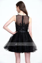 Illusion with Lace Embroidered Top Tulle Short Prom Dress