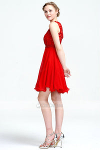 OKdress Knee-length Red Cocktail Dress with Illusion Back