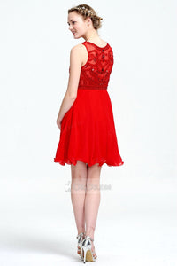 OKdress Knee-length Red Cocktail Dress with Illusion Back