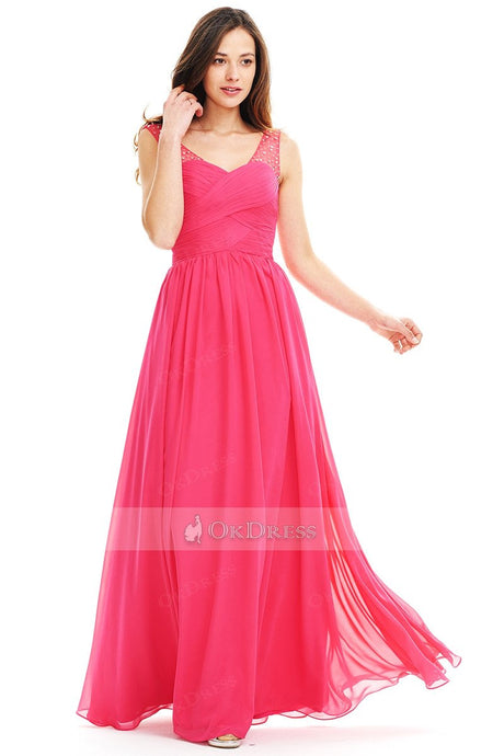 Watermelon Open Back Beaded Long Sexy Prom Dress for Women