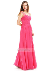 Watermelon Open Back Beaded Long Sexy Prom Dress for Women