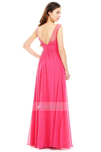 Watermelon Open Back Beaded Long Sexy Prom Dress for Women