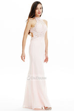 A-line/Princess Long Pink Prom Dress with Lace Beaded Top