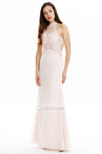 A-line/Princess Long Pink Prom Dress with Lace Beaded Top