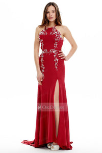 Cheap Halter Sheath/Column Jersey Beading Evening Dresses