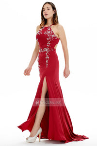 Cheap Halter Sheath/Column Jersey Beading Evening Dresses