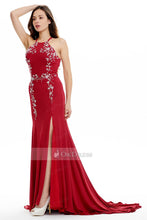 Cheap Halter Sheath/Column Jersey Beading Evening Dresses