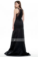 Brilliant Jewel Long Satin Black Mermaid Beading Evening Dresses