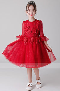 Red Flower Girl Dresses with Sleeves