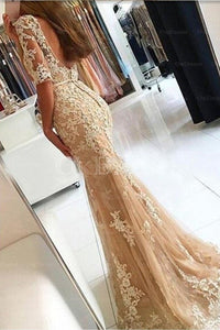 Champagne Incomparable 1/2 Sleeves Trumpet/Mermaid Sweep Train Evening Dresses