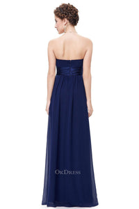Dark Navy Chiffon A-line Strapless Long Prom/Bridesmaid Dresses