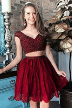 Two Piece Beading Bodice Homecoming Dresses with Lace Skirt