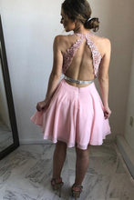 A-Line V-Neck Open Back Chiffon Homecoming Dress with Appliques