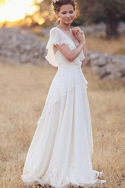 chiffon wedding dress uk WD020 | Chiffon Wedding Gown