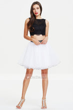 Two-Piece Black and White Short/Mini Tulle and Lace Evening Dress