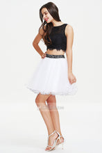 Two-Piece Black and White Short/Mini Tulle and Lace Evening Dress