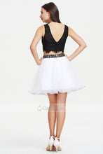 Two-Piece Black and White Short/Mini Tulle and Lace Evening Dress