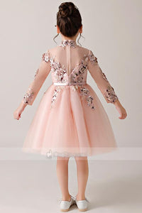 High Neck Embroidery Flower Girl Dresses with Sleeves