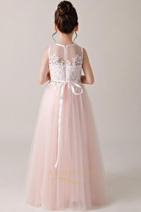 A-line/Princess Jewel Neckline Flower Girl Dresses with Lace Appliques