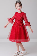 Red Flower Girl Dresses with Sleeves