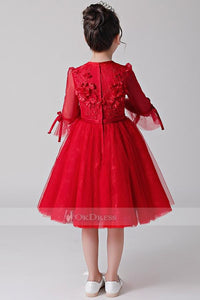 Red Flower Girl Dresses with Sleeves