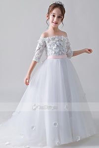 Colored Strapless Flower Girl Dresses with Sleeves