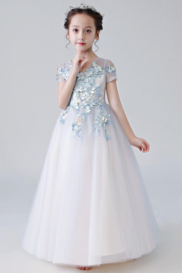 Colored V-Neck Neckline Flower Girl Dresses