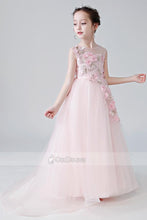 Princess Sleeveless Flower Girl Dresses with Handmade Flowers