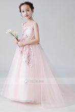 Princess Sleeveless Flower Girl Dresses with Handmade Flowers